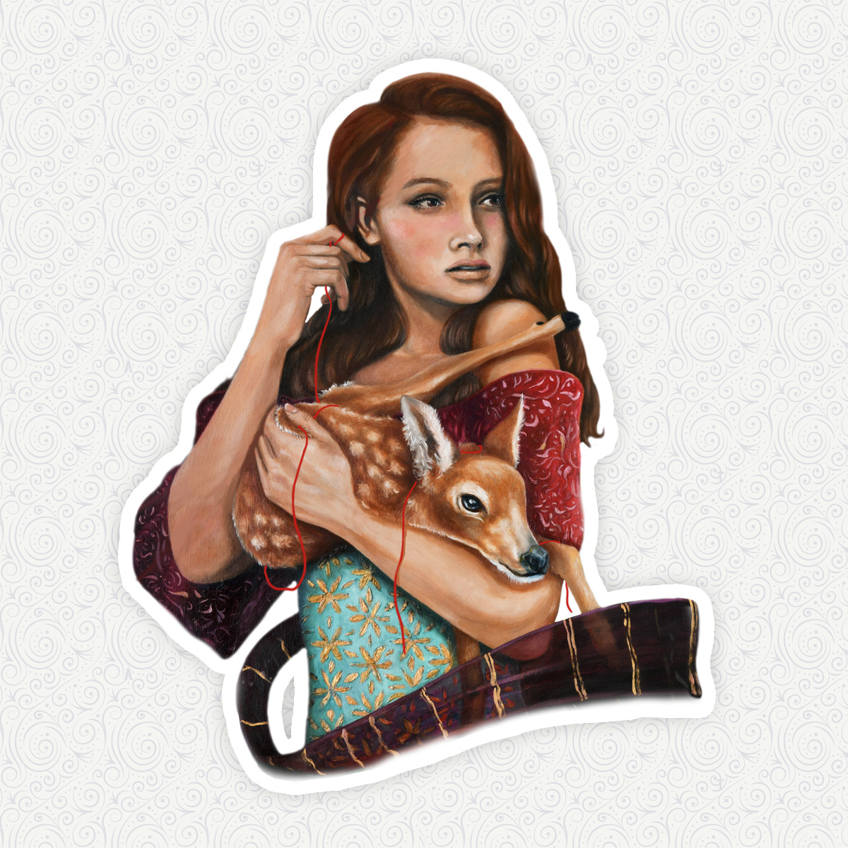Girl Stealing a Fawn Sticker - 4"