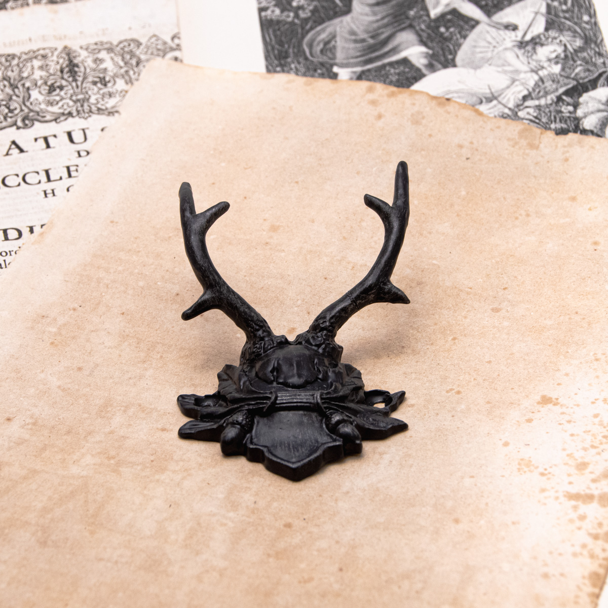 Antiqued Black Pewter Antler Hook - Imported from China