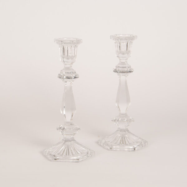 Glass Candle Sticks, Pair, 10"
