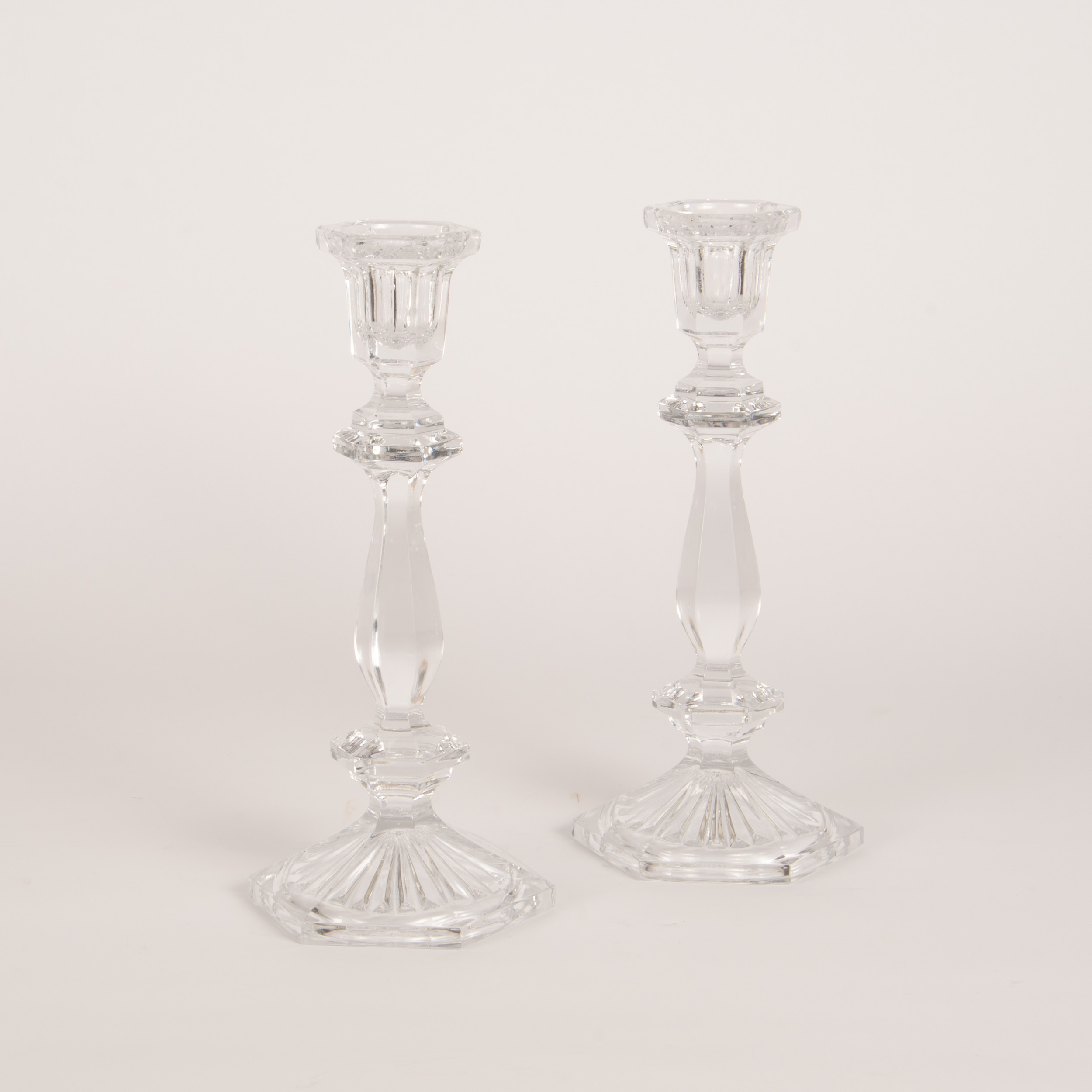 Glass Candle Sticks, Pair, 10"