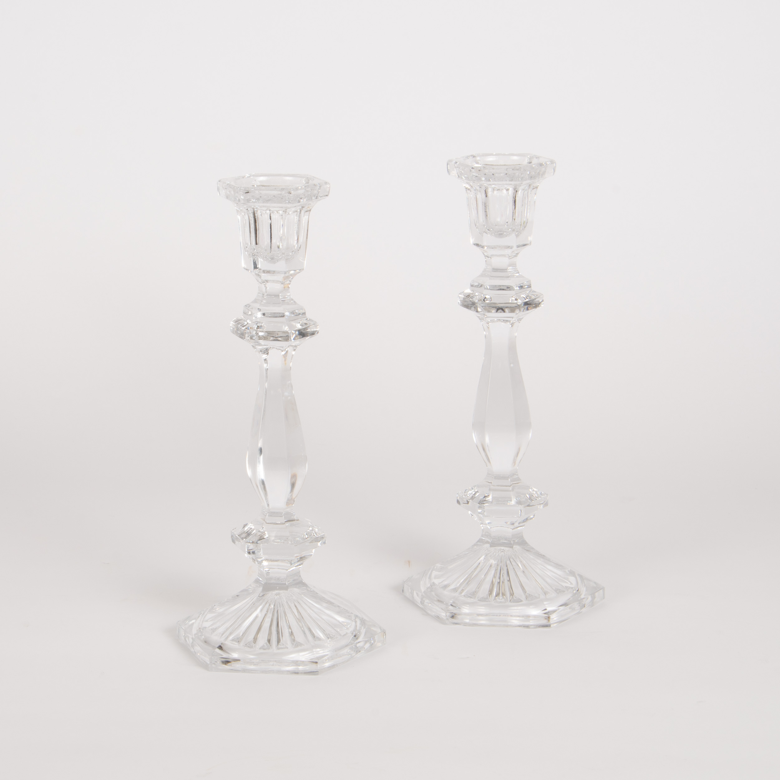 Glass Candle Sticks, Pair, 10" - Image 5