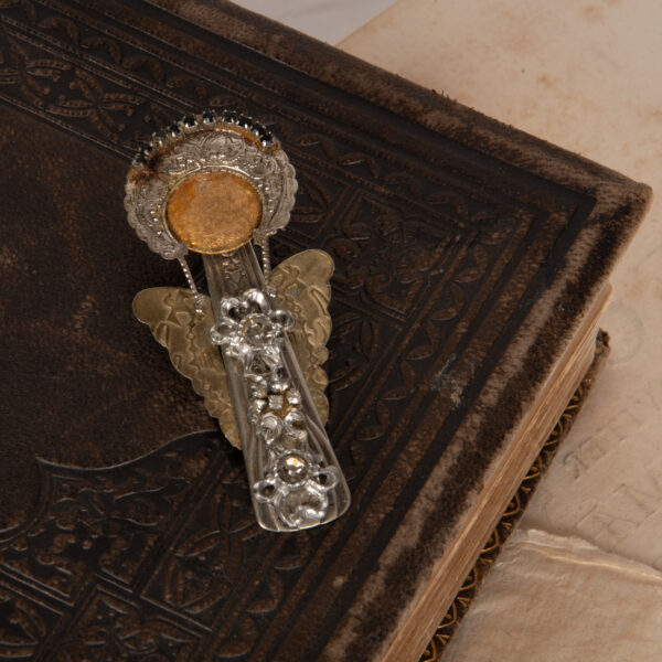 Folk Art Angel Brooch Handmade from Spoon