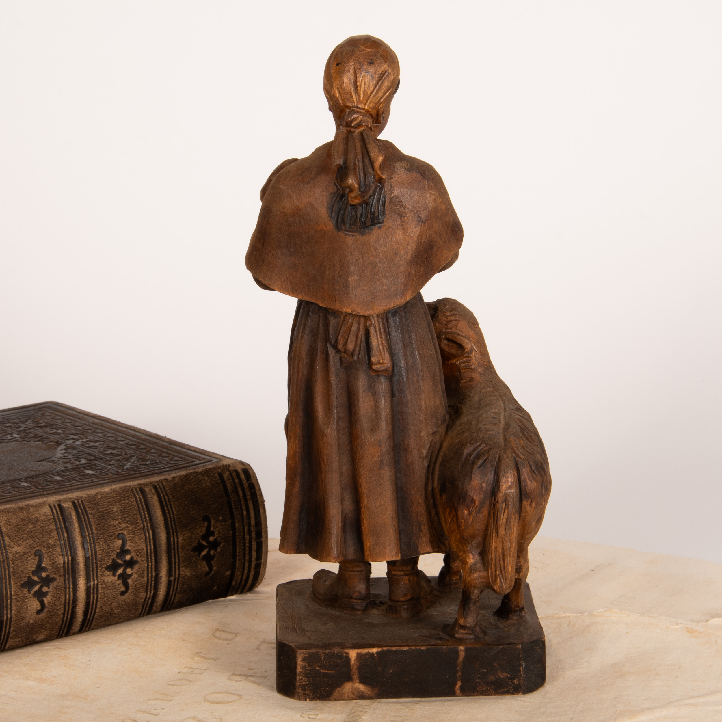 Wood Carved Shepherdess with Sheep from Spain - Image 4