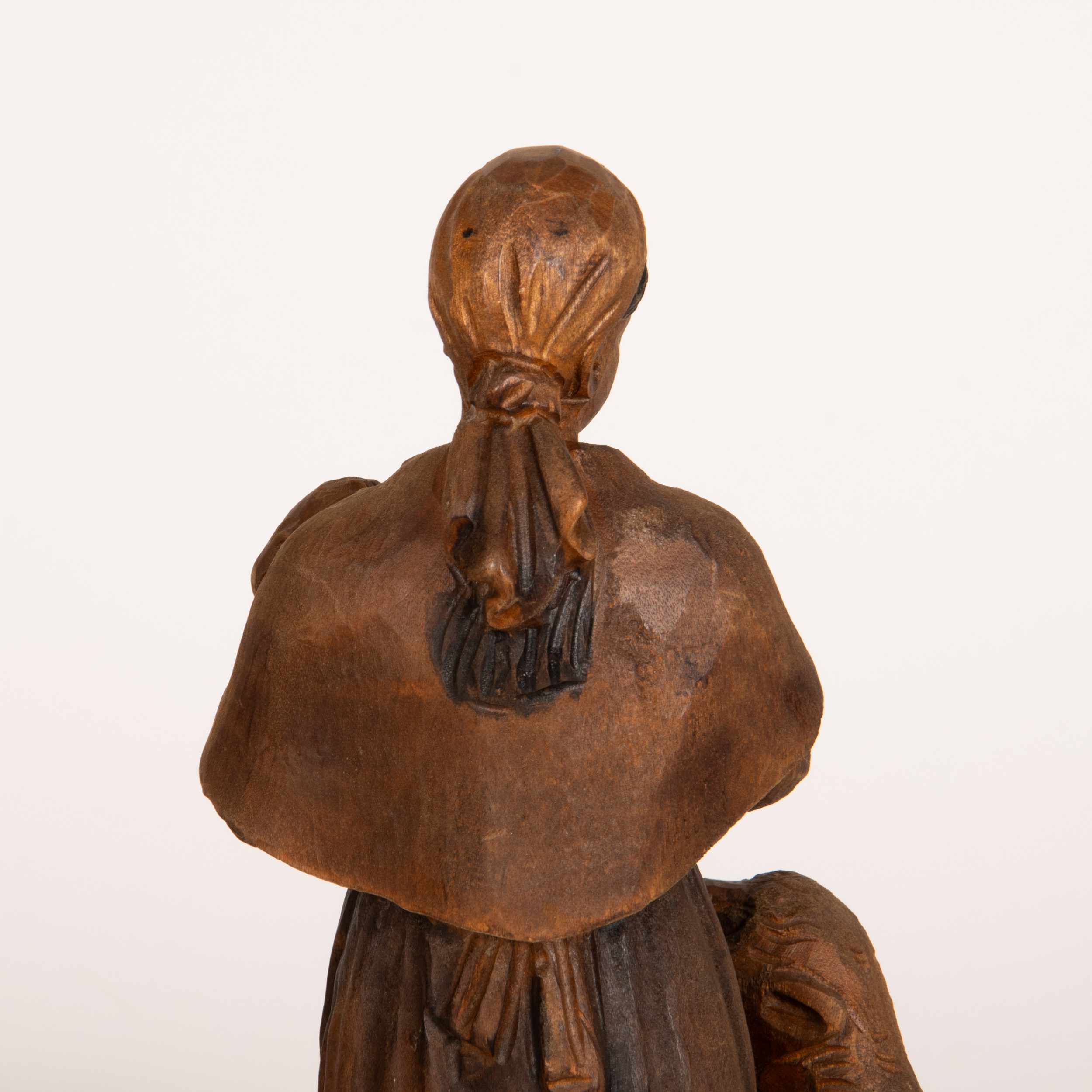 Wood Carved Shepherdess with Sheep from Spain - Image 3