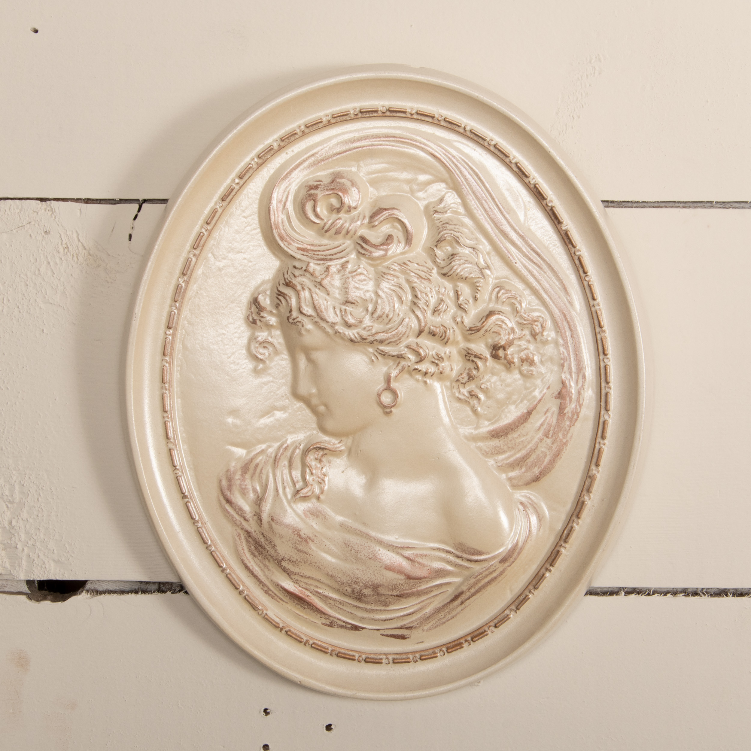 Chalkware cameo plaque - beautiful woman on wall