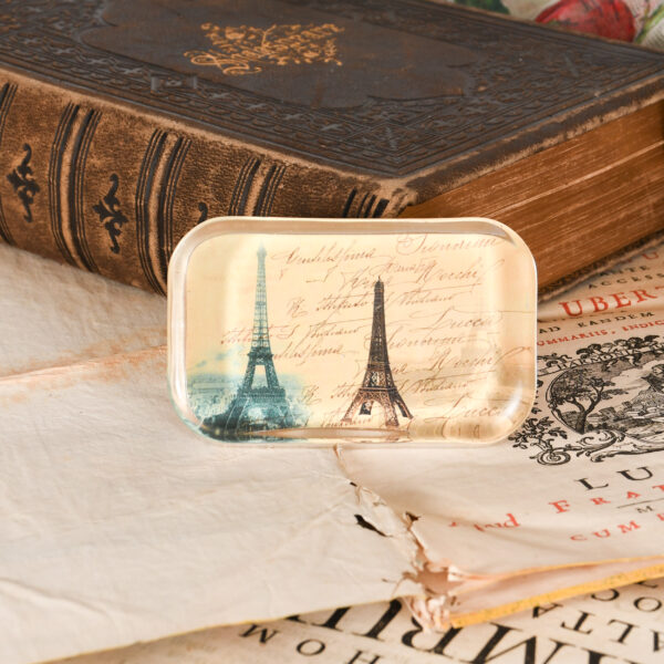 Eiffel Tower Clear Glass Rectangle Cube Paperweight