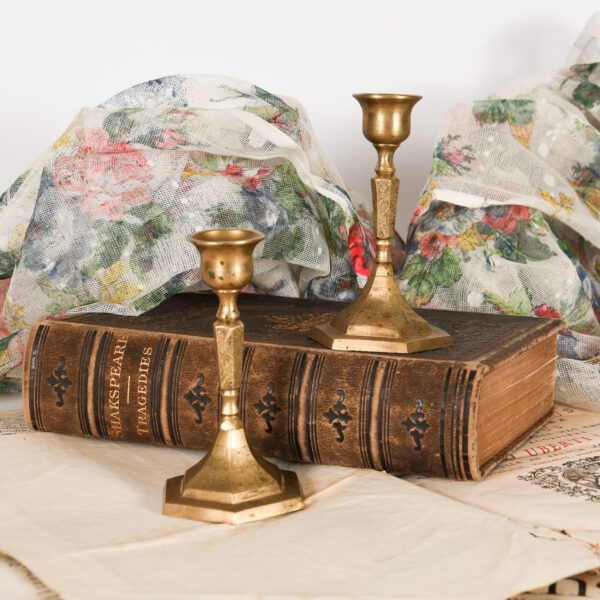 Small Brass Candlesticks with Ornate Detailing (Pair)