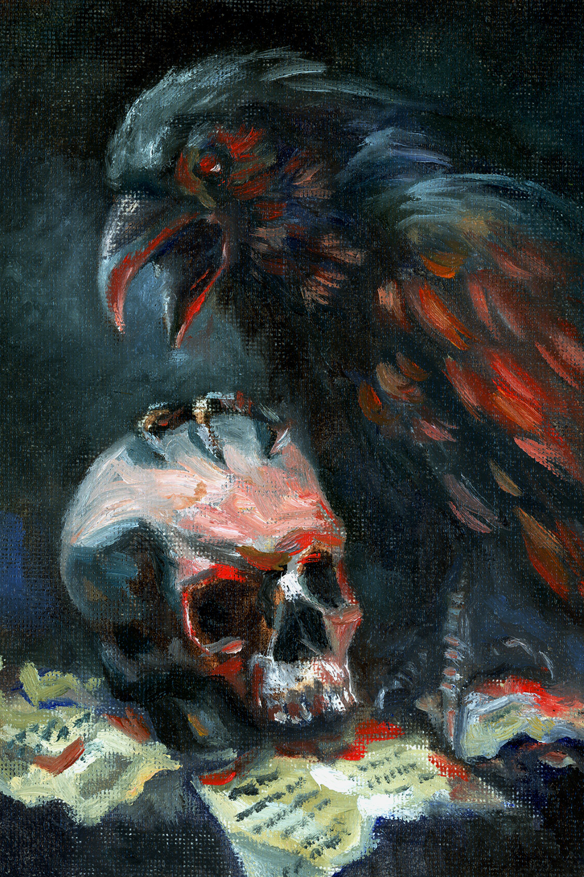 Raven Skull Artwork A Raven and Skull by Nate Sullivan, 5"x7"