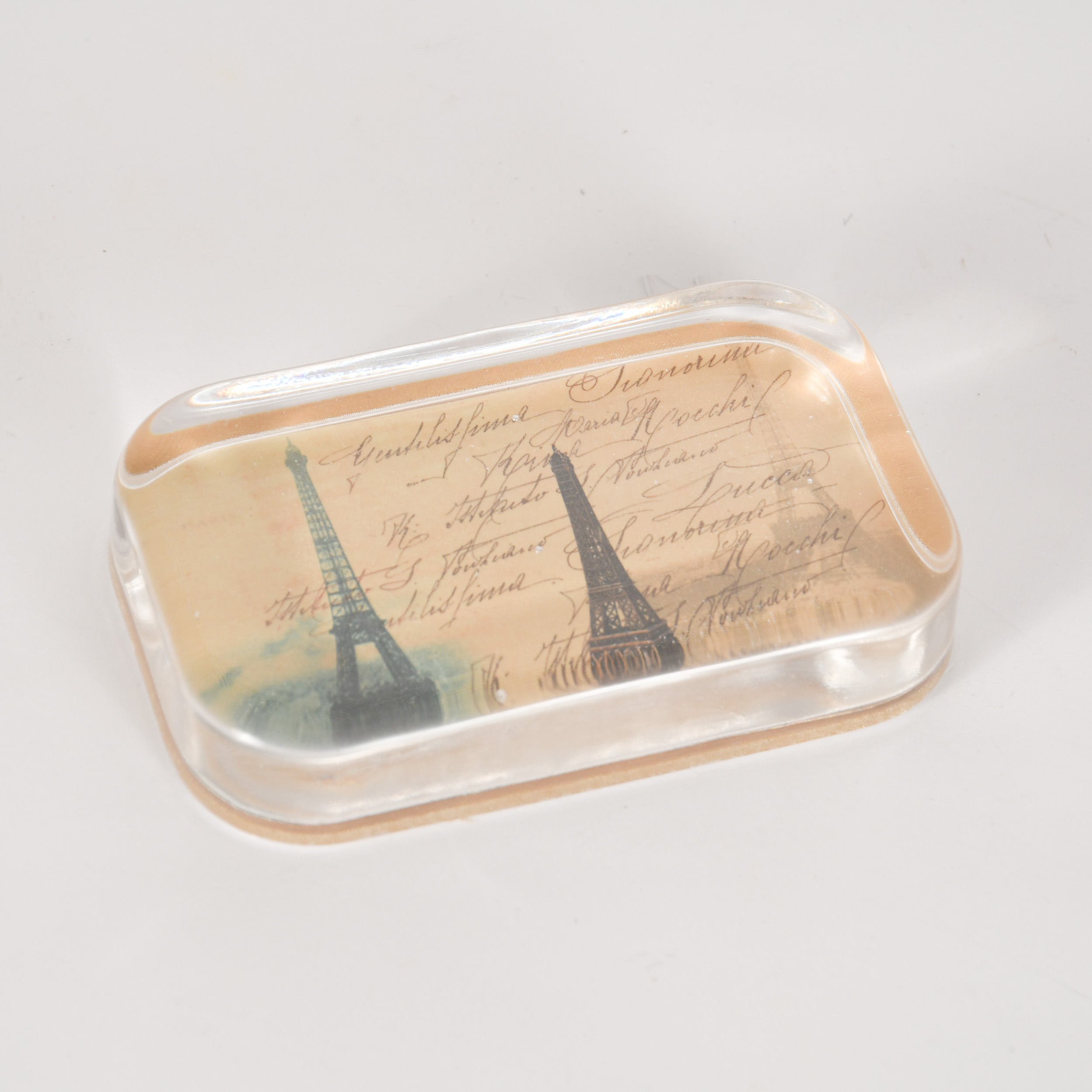 Eiffel Tower Clear Glass Rectangle Cube Paperweight - Image 2
