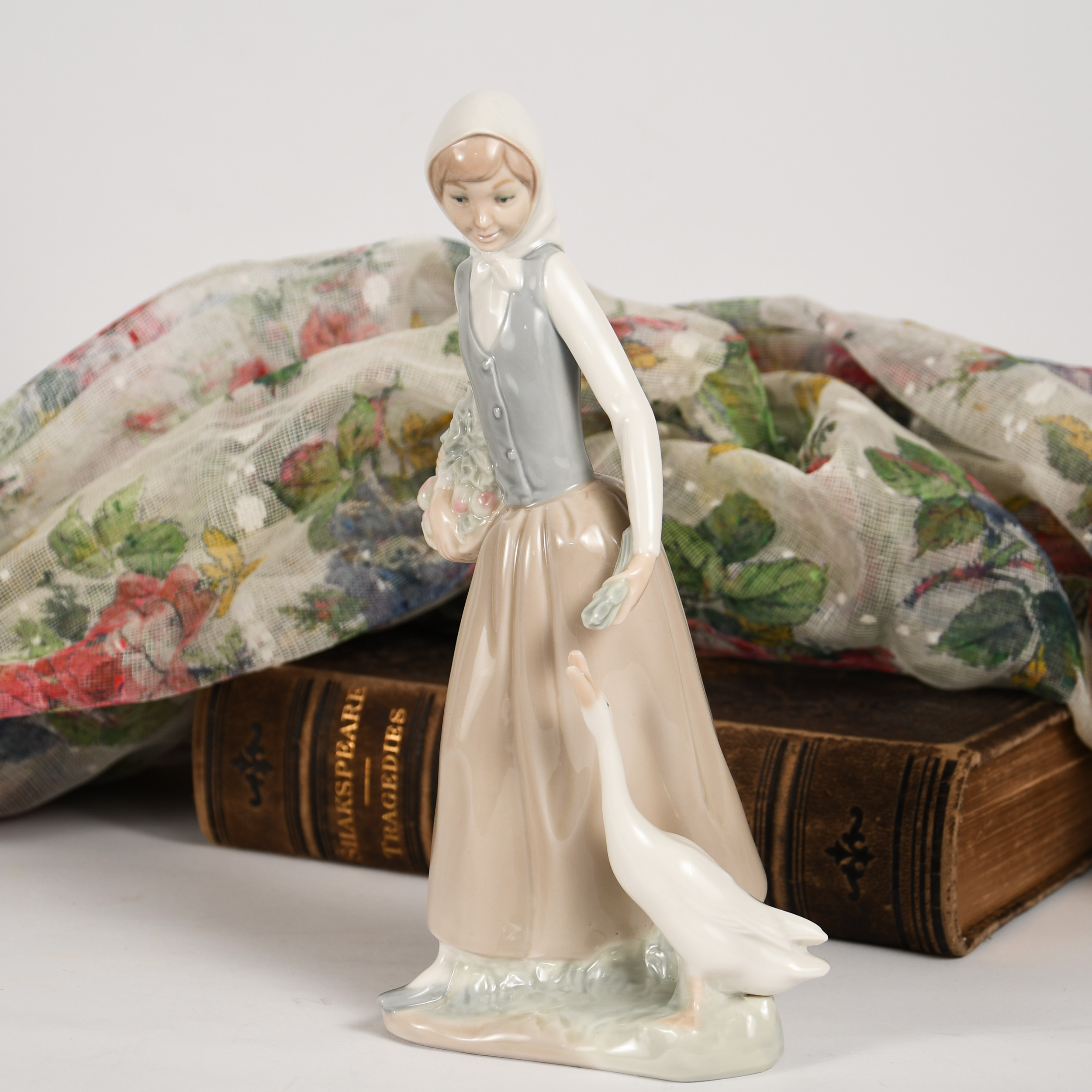 NAO by Lladró Girl with Flower Basket and Goose - Image 2