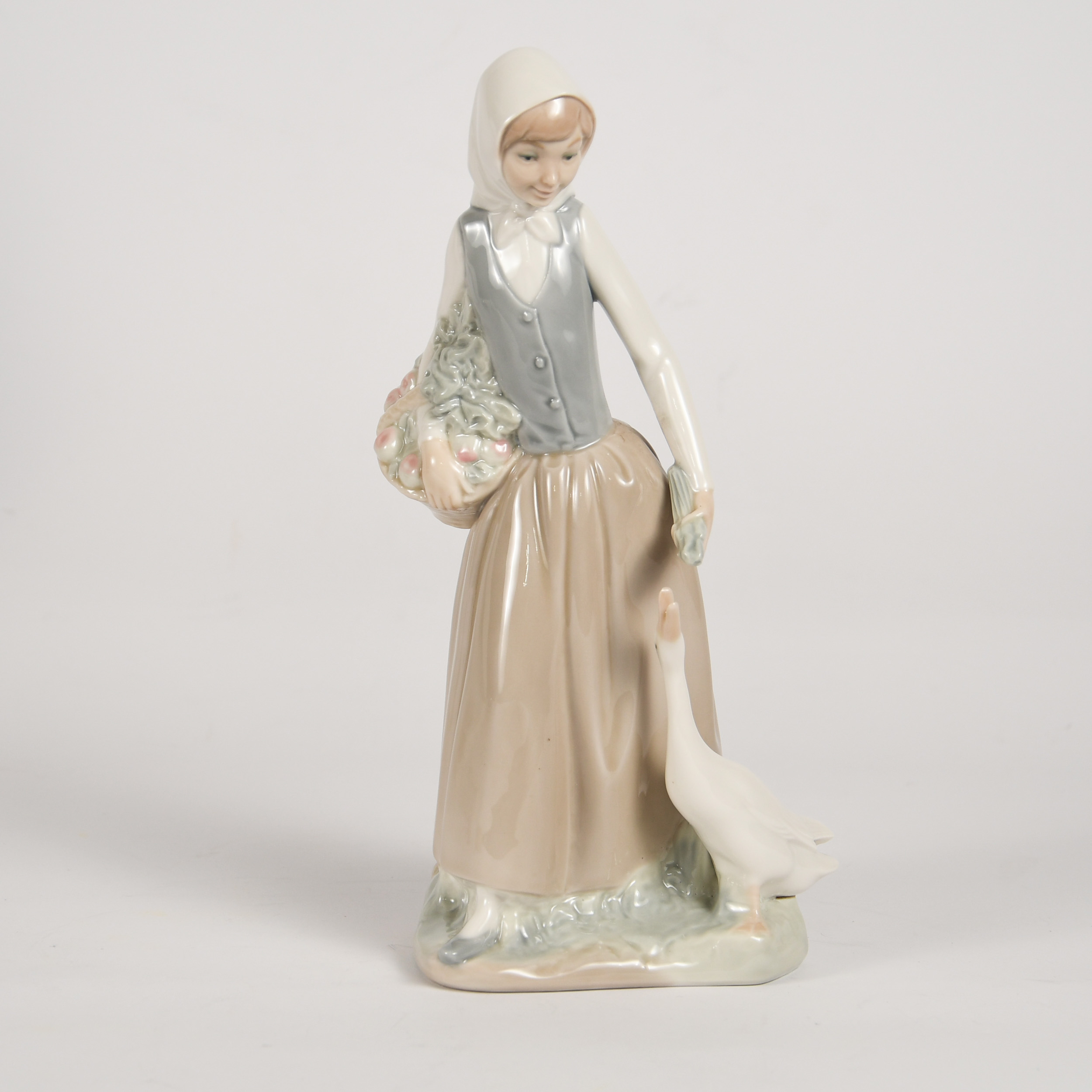 NAO by Lladró Girl with Flower Basket and Goose - Image 6