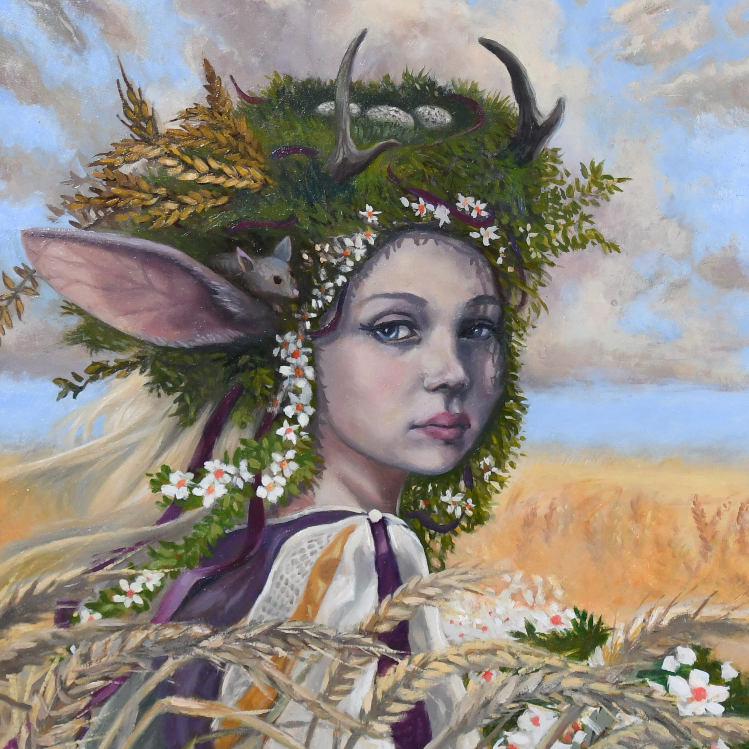 "Jackalope Girl" Original Oil Painting, 11"x14" - Image 4