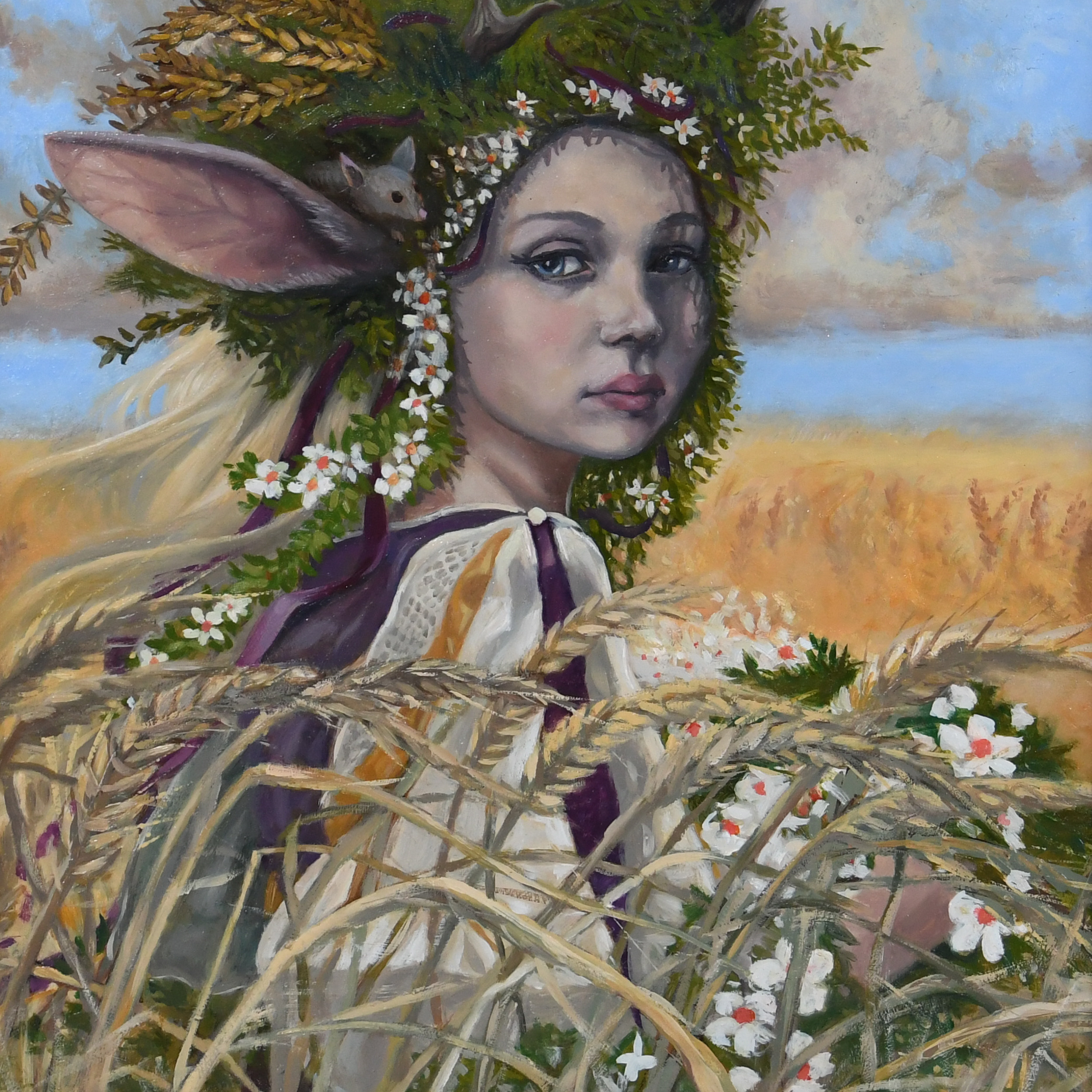 "Jackalope Girl" Original Oil Painting, 11"x14" - Image 3